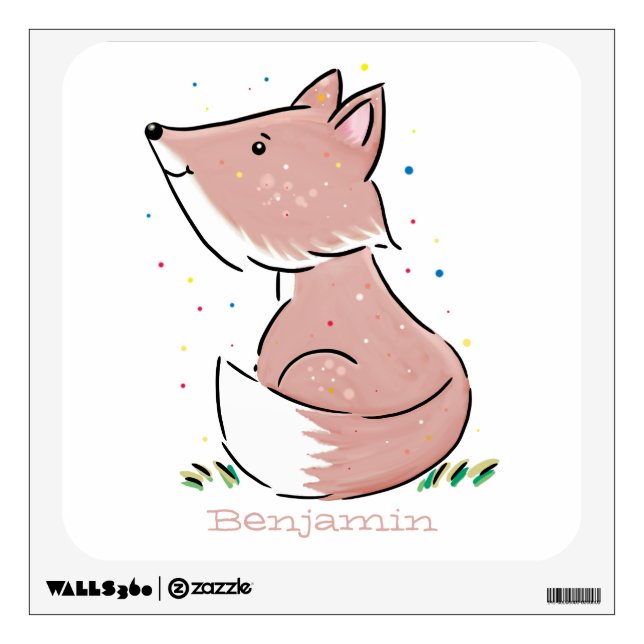 Cute baby fox cartoon illustration wall decal (Front)