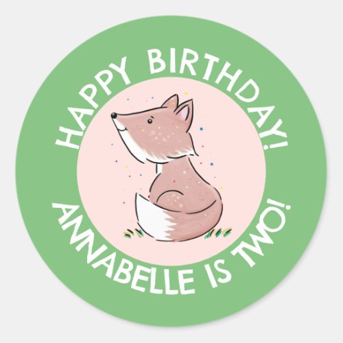 Cute baby fox cartoon personalized birthday classic round sticker