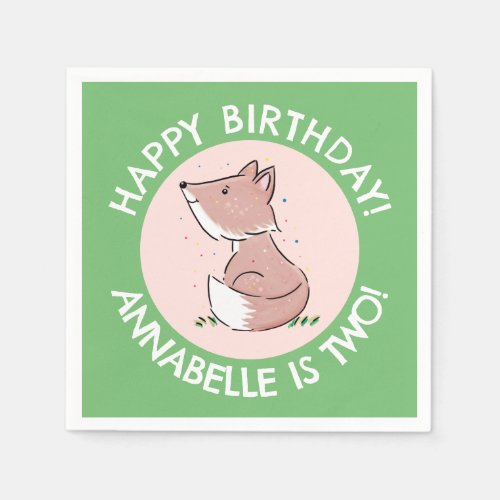 Cute baby fox cartoon personalized birthday napkins