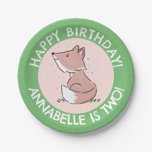 Cute baby fox cartoon personalized birthday paper plates