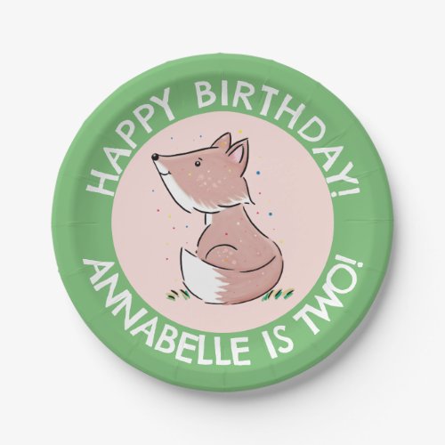 Cute baby fox cartoon personalized birthday paper plates
