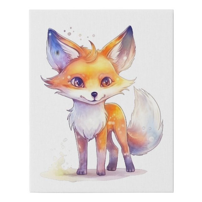 Cute Baby Fox Faux Wrapped Canvas Print (Front)