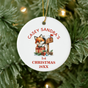 Cute Baby Fox First Christmas Personalized Ceramic Ornament