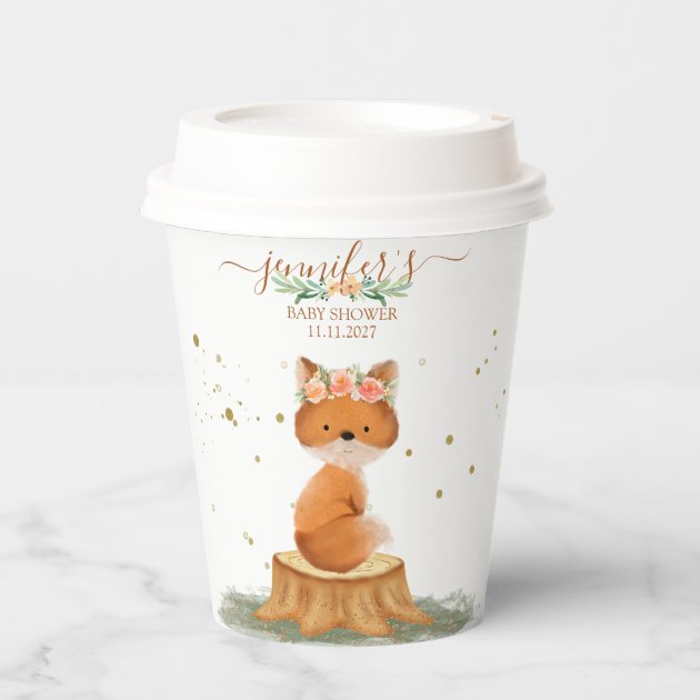 Cute Baby Fox Floral Baby Shower Boho Decor Paper Cups
