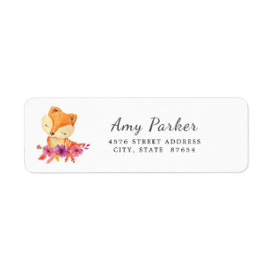 Cute Baby Fox Floral Return Address Label