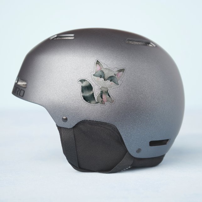 Cute baby fox gray and pink watercolors sticker (Helmet Side)