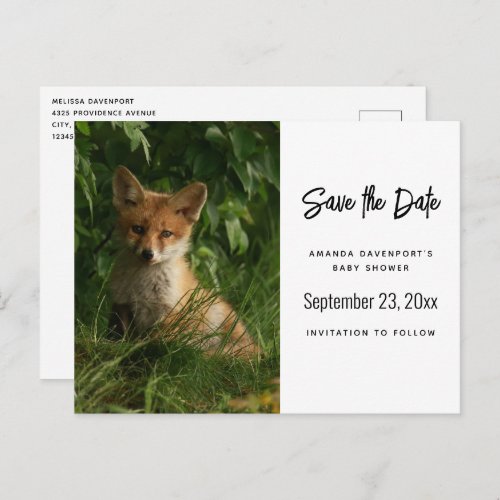 Cute Baby Fox in a Green Forest Announcement Postcard