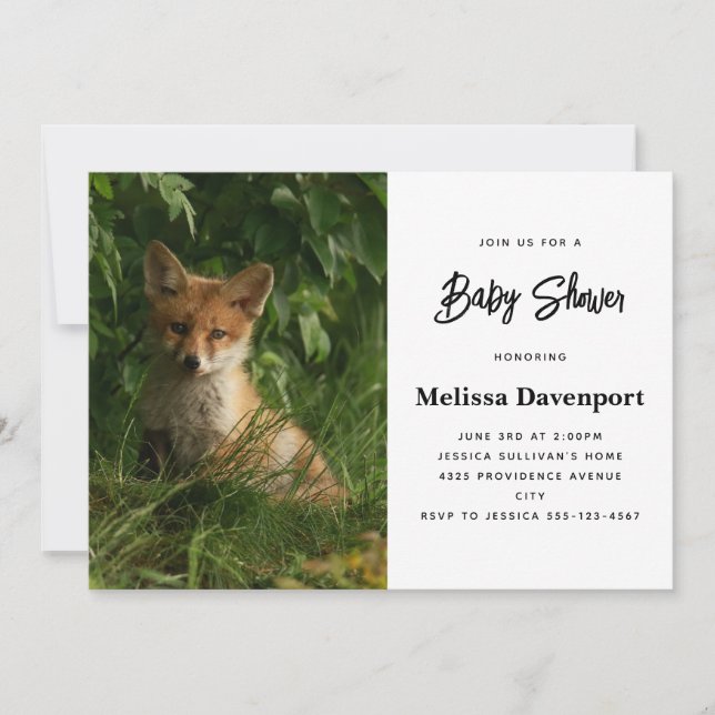 Cute Baby Fox in a Green Forest Baby Shower Invitation (Front)