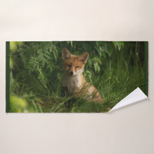 Cute Baby Fox in a Green Forest Bath Towel Set