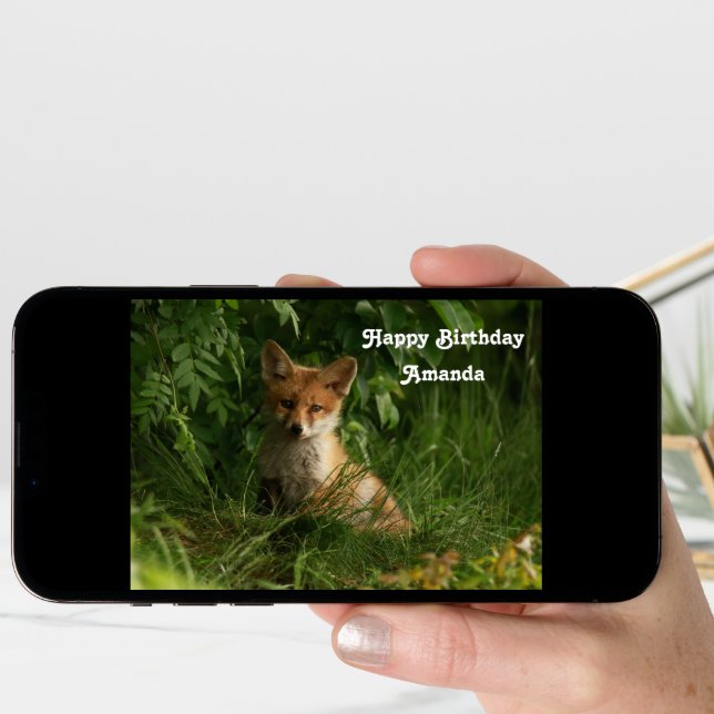 Cute Baby Fox in a Green Forest Birthday Card (Front Digital)