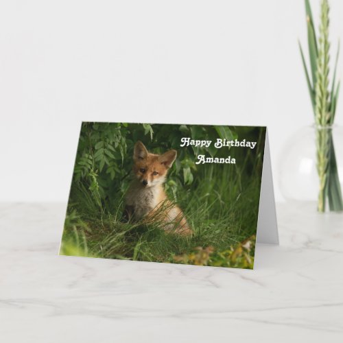 Cute Baby Fox in a Green Forest Birthday Card