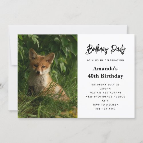 Cute Baby Fox in a Green Forest Birthday Invitation