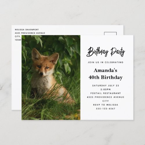 Cute Baby Fox in a Green Forest Birthday Invitation Postcard