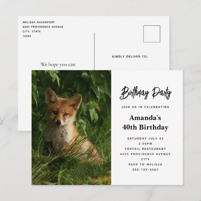Cute Baby Fox in a Green Forest Birthday Invitation Postcard (Front/Back)