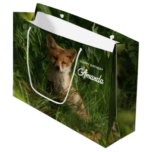 Cute Baby Fox in a Green Forest Birthday Large Gift Bag