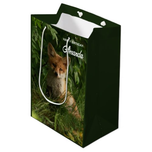 Cute Baby Fox in a Green Forest Birthday Medium Gift Bag