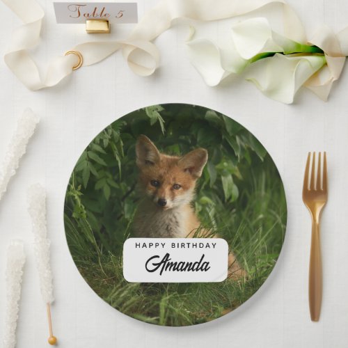 Cute Baby Fox in a Green Forest Birthday Paper Plates