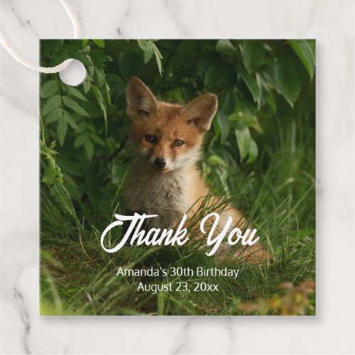 Cute Baby Fox in a Green Forest Birthday Thank You Favor Tags