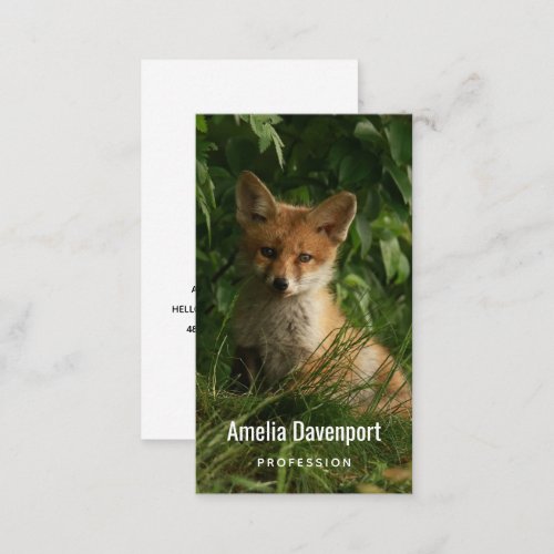 Cute Baby Fox in a Green Forest Business Card