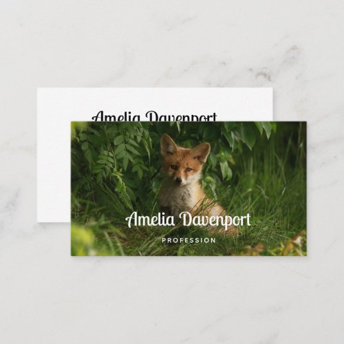 Cute Baby Fox in a Green Forest Business Card