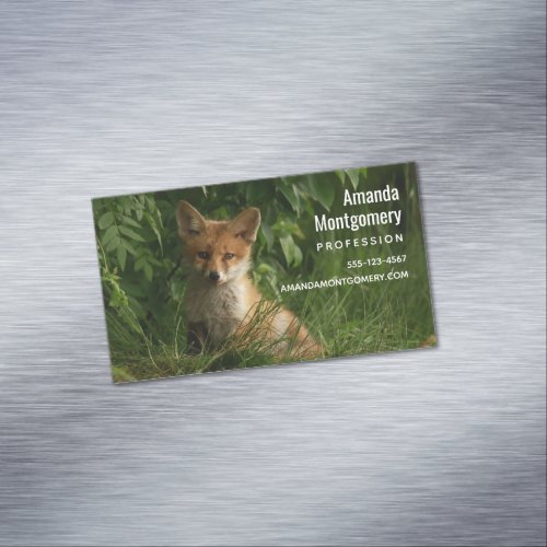 Cute Baby Fox in a Green Forest Business Card Magnet