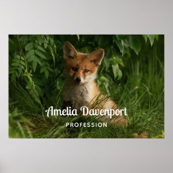 Cute Baby Fox In A Green Forest Business Poster by Mirribug at Zazzle