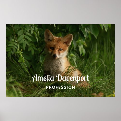Cute Baby Fox in a Green Forest Business Poster
