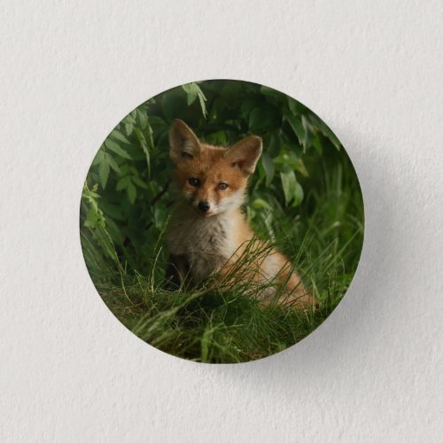 Cute Baby Fox in a Green Forest Button