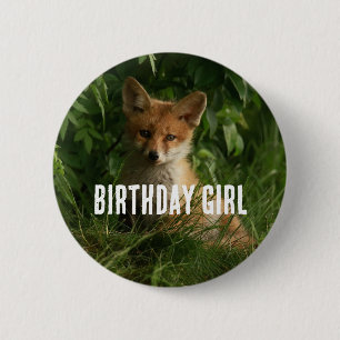 Cute Baby Fox in a Green Forest Button