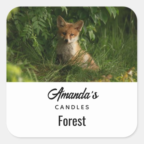  Cute Baby Fox in a Green Forest Candle Business Square Sticker
