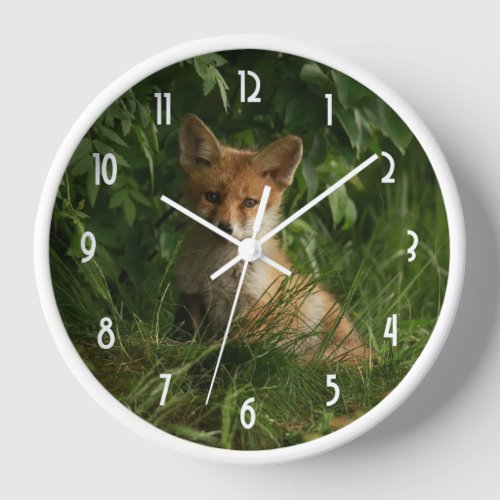 Cute Baby Fox in a Green Forest Clock