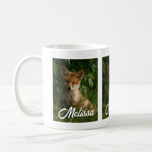 Cute Baby Fox in a Green Forest Coffee Mug