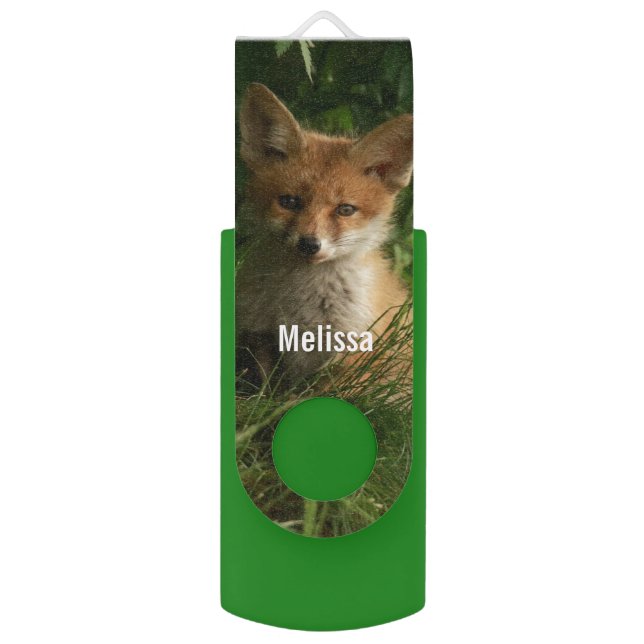 Cute Baby Fox in a Green Forest Flash Drive (Front Vertical)