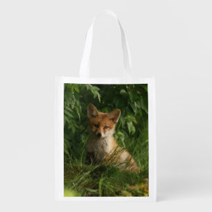 Cute Baby Fox in a Green Forest Grocery Bag