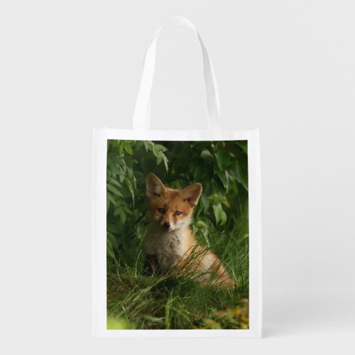 Cute Baby Fox in a Green Forest Grocery Bag