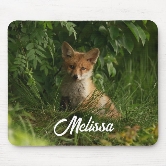 Cute Baby Fox in a Green Forest Mouse Pad (Front)