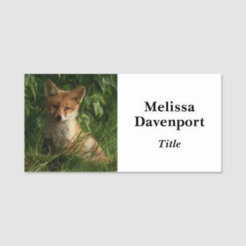 Cute Baby Fox in a Green Forest Name Tag