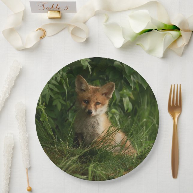 Cute Baby Fox in a Green Forest Paper Plates (Wedding)