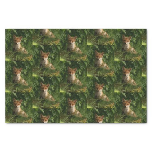 Cute Baby Fox in a Green Forest Pattern Tissue Paper