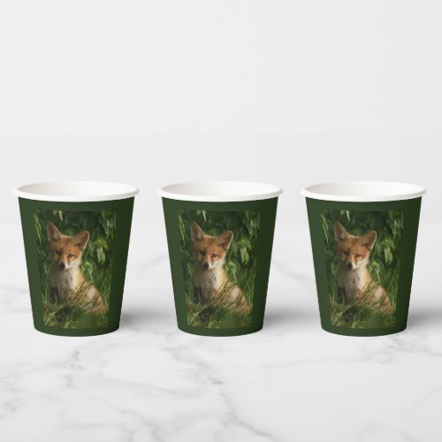 Cute Baby Fox in a Green Forest Photo Paper Cups