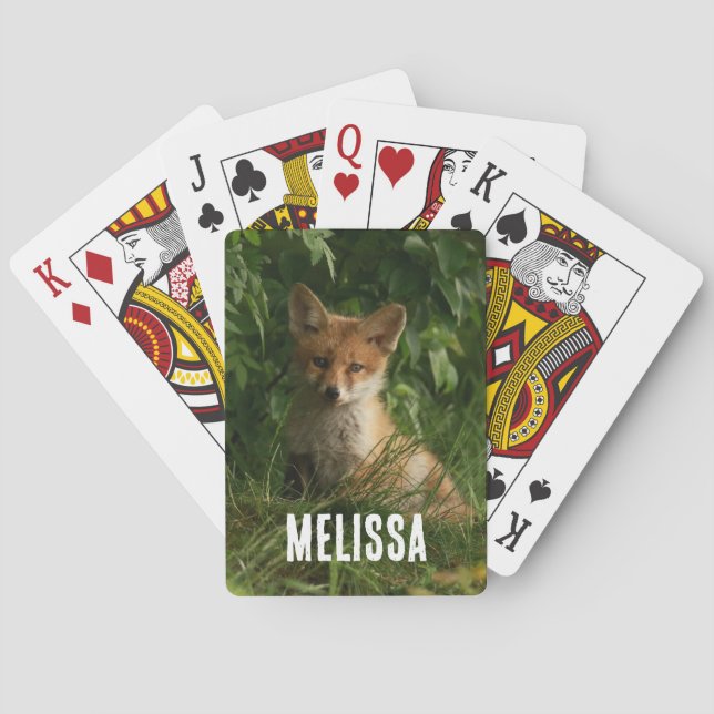 Cute Baby Fox in a Green Forest Poker Cards (Back)