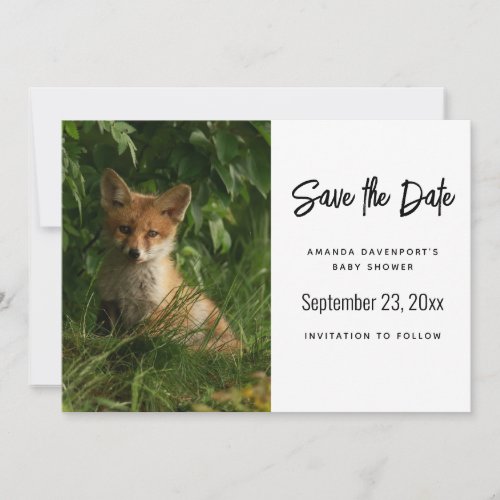 Cute Baby Fox in a Green Forest Save The Date