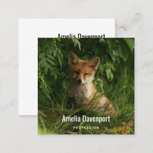 Cute Baby Fox in a Green Forest Square Business Card
