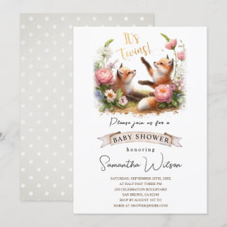 Cute Baby Fox It's twins Baby Shower Invitation