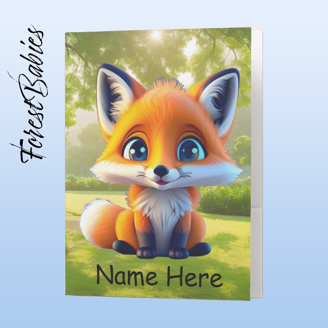 Cute Baby Fox kids Wildlife Animal Cartoon Graphic Pocket Folder (🦊 Red Fox, Customizable Forestbabies Pocket Folder - Front)