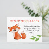 Cute Baby Fox Leaves Bring A Book | Baby Shower Invitation (Standing Front)