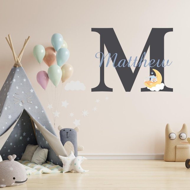 Cute Baby Fox Nursery Monogram Wall Decal (Creator Uploaded)
