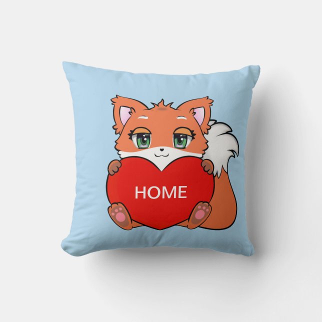 Cute Baby Fox on Light Blue Throw Pillow (Front)