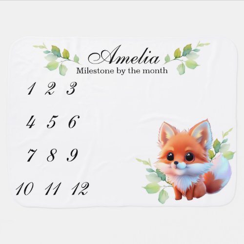 Cute baby fox pattern milestone by the month baby blanket