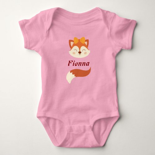 Cute Baby Fox Pink Personalized Baby Name Baby Bodysuit